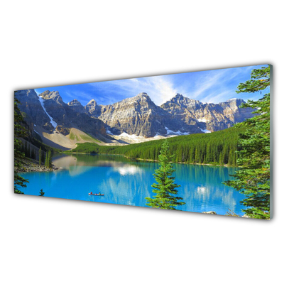 Stiklo paveikslas Ežero kalnų miško peizažas