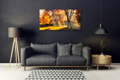 Stiklo paveikslas Medžiai rudens gamta