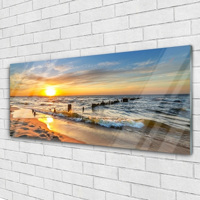 Stiklo paveikslas Jūros saulėlydžio paplūdimys