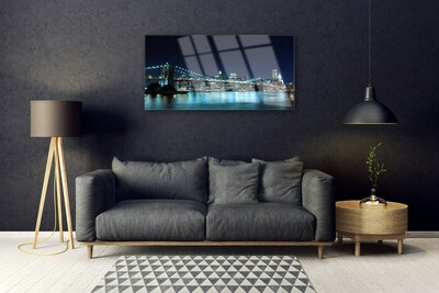 Stiklo paveikslas Tilto miesto architektūros naktis