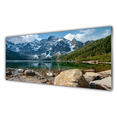 Stiklo paveikslas Kalnai Miškas Ežeras Tatrai Kalnai