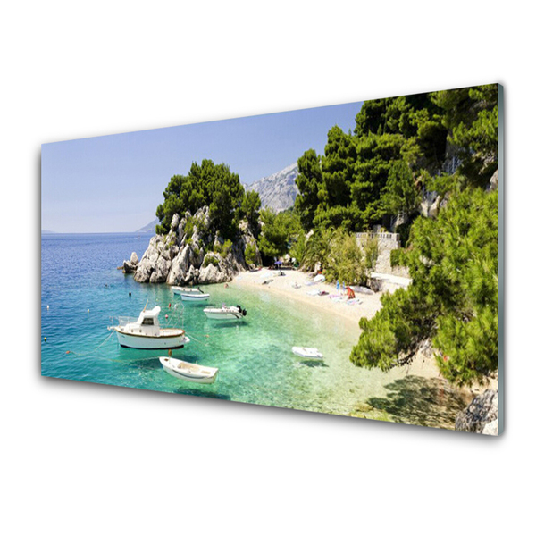 Stiklo paveikslas Sea Beach Rocks Boats