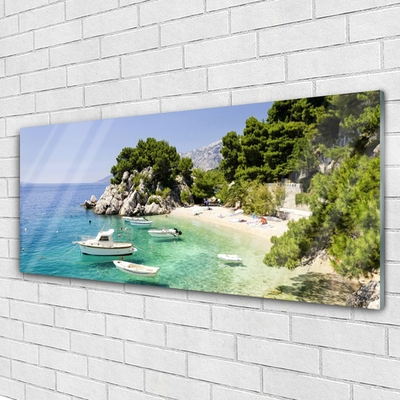 Stiklo paveikslas Sea Beach Rocks Boats