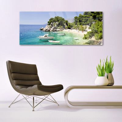 Stiklo paveikslas Sea Beach Rocks Boats