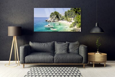Stiklo paveikslas Sea Beach Rocks Boats