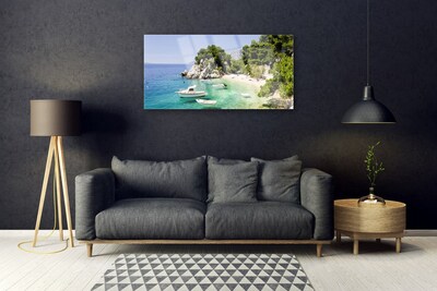 Stiklo paveikslas Sea Beach Rocks Boats