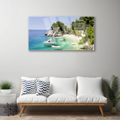 Stiklo paveikslas Sea Beach Rocks Boats