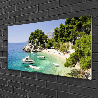 Stiklo paveikslas Sea Beach Rocks Boats