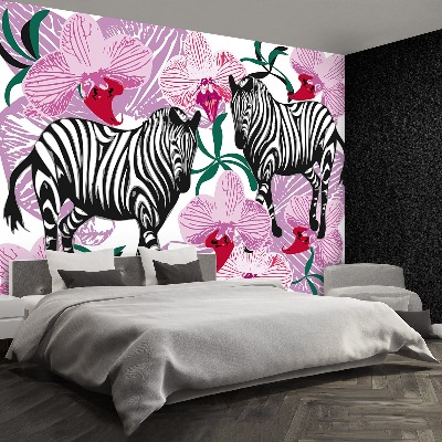 Tapetas Zebrai Orchidėjų gėlė