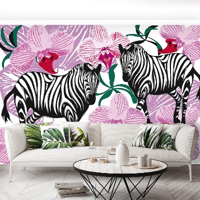 Tapetas Zebrai Orchidėjų gėlė