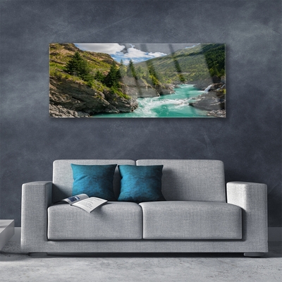 Akriliniai paveikslas Kalnų upės peizažas