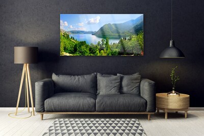 Akriliniai paveikslas Miško ežero kalnų peizažas