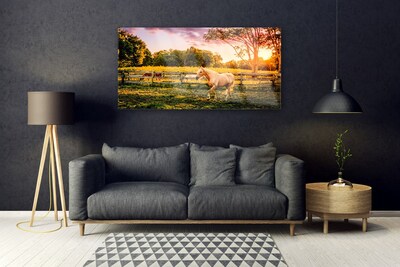 Akrilo stiklo paveikslas Arklių pievų gyvūnai gamta