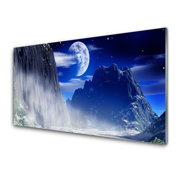 Paveikslas ant akrilinio stiklo Kalnų nakties mėnulio peizažas