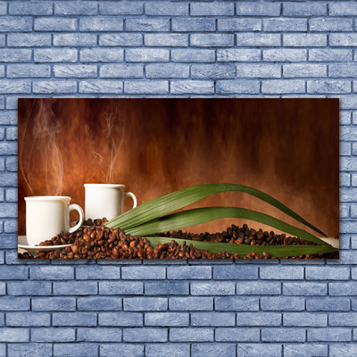 Akrilo stiklo paveikslas Puodeliai Kavos pupelės Virtuvė