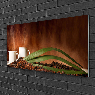 Akrilo stiklo paveikslas Puodeliai Kavos pupelės Virtuvė