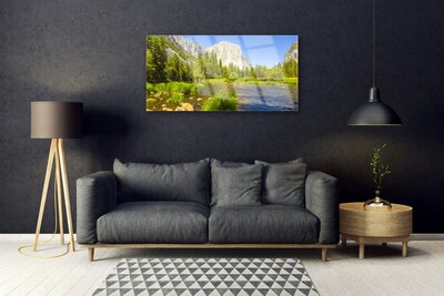 Akrilo stiklo paveikslas Ežero kalnų miško gamta