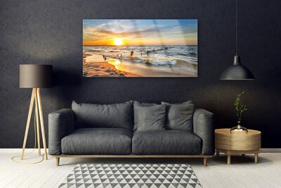Akrilo stiklo paveikslas Jūros saulėlydžio paplūdimys