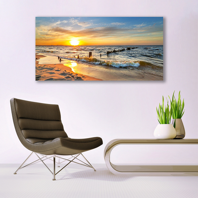 Akrilo stiklo paveikslas Jūros saulėlydžio paplūdimys