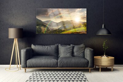 Paveikslas ant akrilinio stiklo Pievos kalno saulėlydis