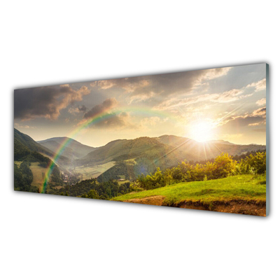 Paveikslas ant akrilinio stiklo Pievos kalno saulėlydis