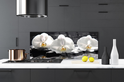 Virtuvės sieninės plokštė Balta orchidėjų gėlė