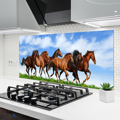 Virtuvės sieninės plokštė Ganykloje šuoliuoja žirgai