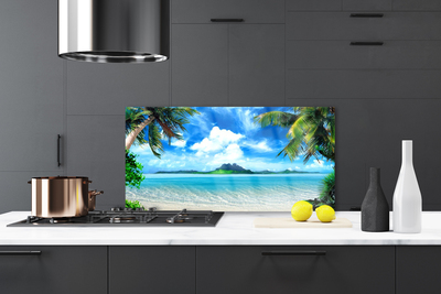Virtuvės sienos plokštė Palmių jūros atogrąžų sala