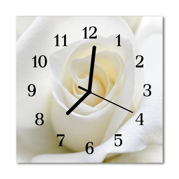 Kvadratinis stiklo laikrodis Balta rožė