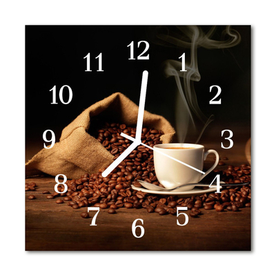 Kvadratinis stiklo laikrodis Kavos pupelės