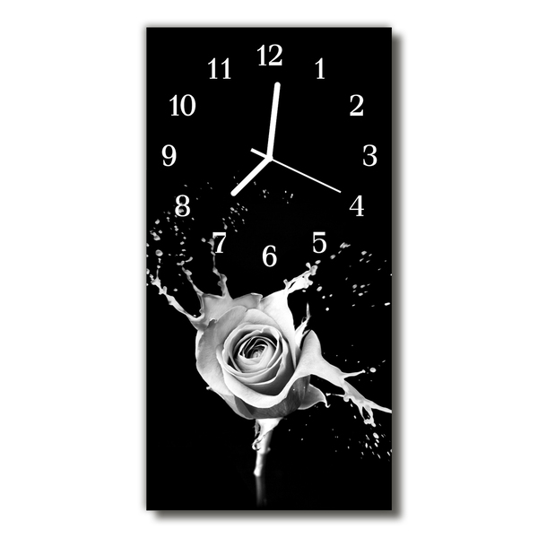 Vertikalus Stiklinis Laikrodis Meno rožių gėlės juodos
