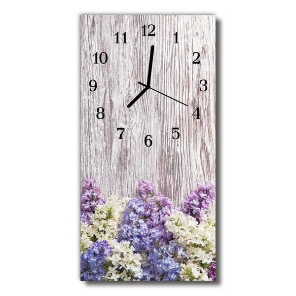 Vertikalus Stiklinis Laikrodis Alyvinės spalvos gėlės