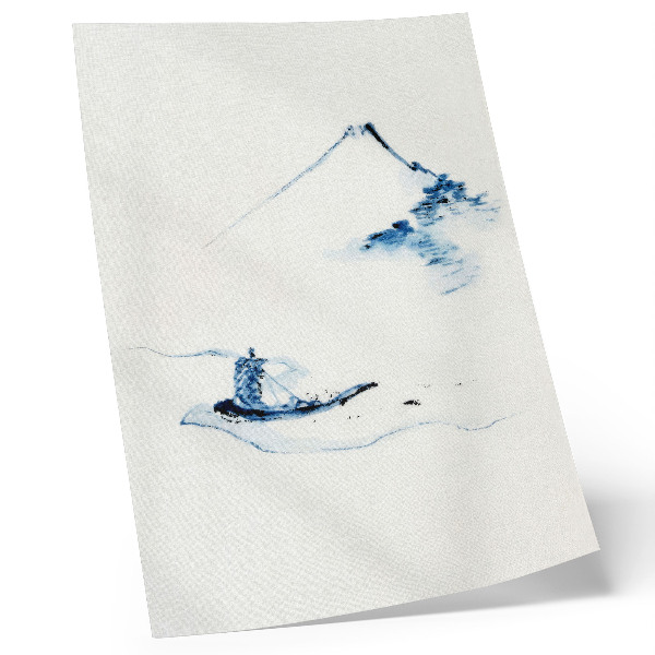 Plakatas Hokusai „Vyras mažoje valtyje upėje su Fudžio kalnu fone“ (1830–1850)