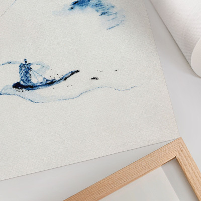 Plakatas Hokusai „Vyras mažoje valtyje upėje su Fudžio kalnu fone“ (1830–1850)