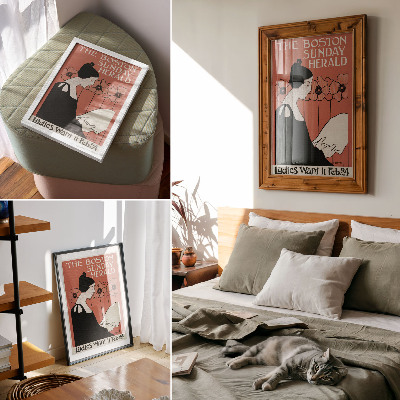 Dekoratyvinis plakatas Ethel Reed „Moteris, skaitanti laikraštį Art Nouveau stiliumi“