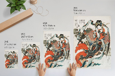 Sieninis plakatas Japoniški Hokusai vintažinio ukiyo-e stiliaus