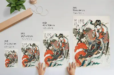 Sieninis plakatas japoniško Hokusai vintažinio ukiyo-e stiliaus