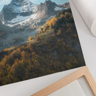Dekoratyvinis plakatas Kalnai ir miškai rudens spalvomis
