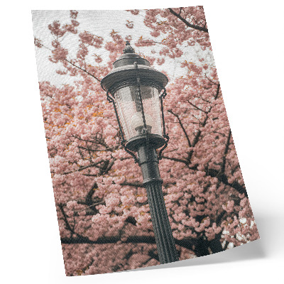 Plakatas svetainei Rožiniai medžiai, juodas žibintas, nostalgiška atmosfera