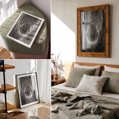 Sieninis plakatas fotorealistinis arklio veidas sniege, stambiu planu