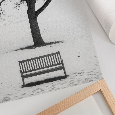 Plakatas svetainei Minimalistinis peizažas su medžiu ir suoliuku