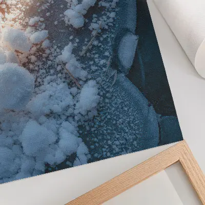 Sieninis plakatas ledo kristalai žiemos atmosferai baltos ir mėlynos spalvos