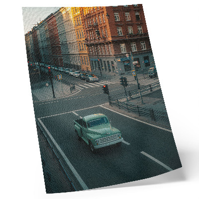 Dekoratyvinis plakatas Daugiabučių namų retro automobilių saulėlydžio atmosfera