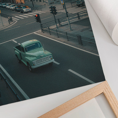 Dekoratyvinis plakatas Daugiabučių namų retro automobilių saulėlydžio atmosfera