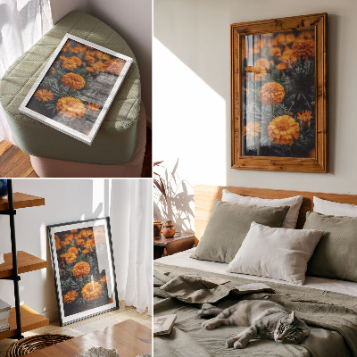Sieninis plakatas Oranžinės gėlės, žali lapai, klasika