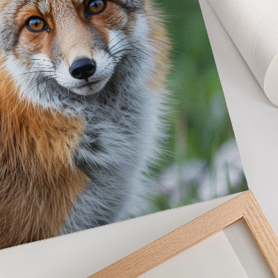 Plakatas Lapės portretas, šilti atspalviai, žalias fonas
