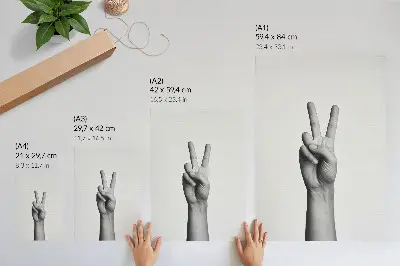 Sieninis plakatas juodai baltas taikos gestas minimalistiniu elegantišku stiliumi