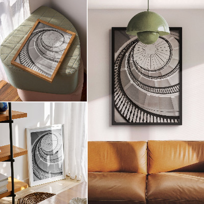 Plakatas Juodai balti spiraliniai laiptai, modernūs ir elegantiški