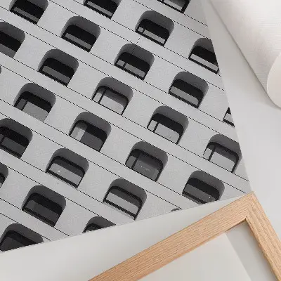 Plakatas minimalistinis fasadas su pasikartojančiomis formomis