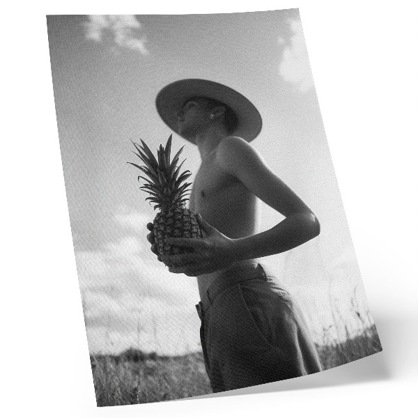 Plakatas Monochrominė figūrinė skrybėlė ananasų laukas